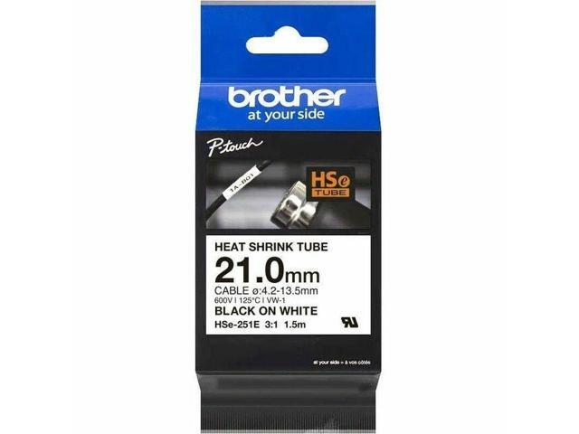 Brother HSe-251E Heat Shrink Tube Tape Cassette - Black on White, 21.0mm wide - 45/64" Width x 59 1/16" Length - Black on White - Heat-shrinkable,