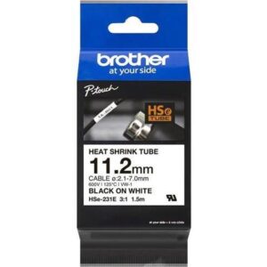 Brother HSe Wire & Cable Label - 7/16" Width x 59 1/16" Length - 9/32" Diameter - Rectangle - Black on White - Heat-shrinkable, Easy to Read, Durable