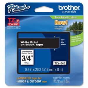 Brother Label Tape Cartridge, Label Type Indoor/Outdoor White/Black PET TZe345