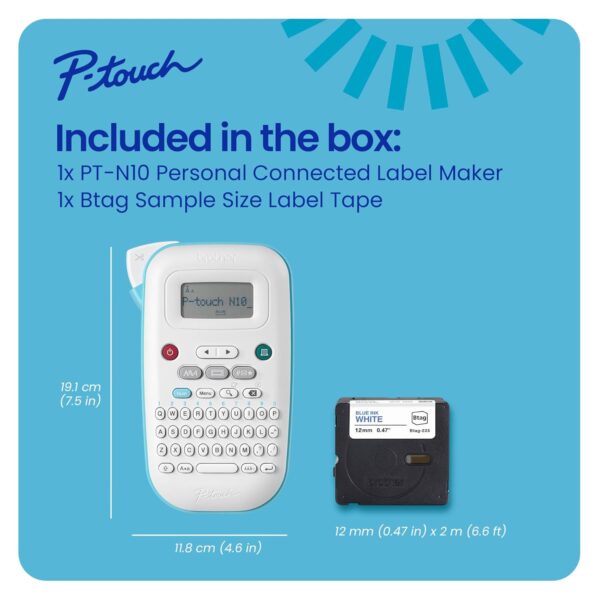 Brother P-touch PT-N10 Personal Handheld Label Maker Machine with Btag Tape, Portable Label Printer, Easy to Use, Multiple Font Styles, User-Friendly Templates for Organizing,...