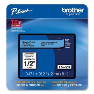 Brother P-touch TZe-531CS Laminated Label Maker Tape 1/2" x 26-2/10' Black on Blue (TZe-531CS) TZE531CS