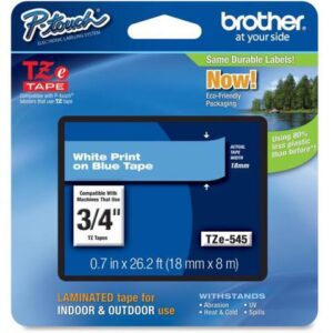 Brother P-Touch TZE-545 TZ Standard Adhesive Laminated Labeling Tape, 3/4w, White on Blue