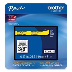 Brother P-touch TZe-621 Label Maker Tape 0.35"W Yellow/Black TZE621CS
