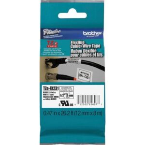 Brother TZE-FX231 Black on White Flexible ID Tape for P-touch Label Printer, 12 mm (0.47") x 8 m (26.20 ft.) - 1 Each