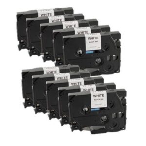 Brother TZe231 P-Touch Label Tape, 12mm (0.5") Black on White, Compatible 10 PK