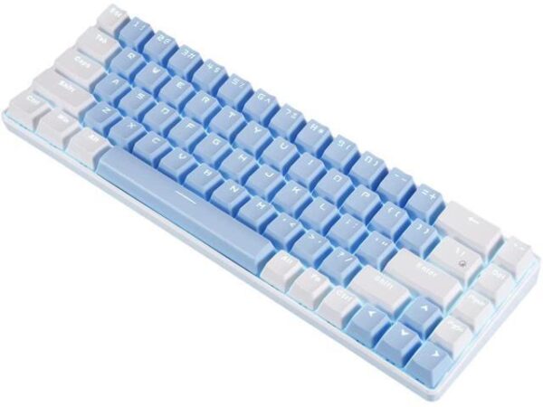 BUCIER 68 Keys Blue White Mechanical Gaming Keyboard 60% Keyboard Anti-Ghosting Type-C USB Wired and Wireless Bluetooth Connection mode LED Backlit