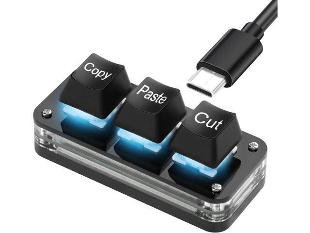 BUCIER Mini 3-Key Cut Copy Paste Keyboard Programmable Keypads with LED Light Mechanical Hot Swap Macro Keyboard for Working and Gaming