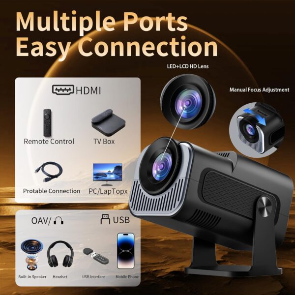 [Built-in App] Mini Projector 1080P Full HD, 4K Projector with 180° Rotation, Portable Projector WiFi 6&Bluetooth 5.2 Support, Featuring Auto Keystone Correction, HDMI/USB...