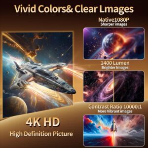 [Built-in App] Mini Projector 1080P Full HD, 4K Projector with 180° Rotation, Portable Projector WiFi 6&Bluetooth 5.2 Support, Featuring Auto Keystone Correction, HDMI/USB...