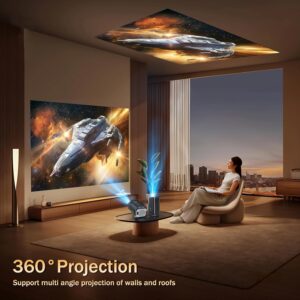 [Built-in App] Mini Projector 1080P Full HD, 4K Projector with 180° Rotation, Portable Projector WiFi 6&Bluetooth 5.2 Support, Featuring Auto Keystone Correction, HDMI/USB...