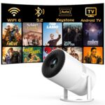 【Built-in Apps】 1080P Mini Projector with WiFi 6 and Bluetooth, Portable Outdoor Projector with 【Auto Keystone】, 270°Rotation Movie Projector Compatible with HDMI, USB, Smartphone