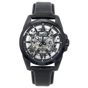 Bulova Classic Sutton Leather Strap Silver Skeleton Dial 98A304 100M Mens Watch