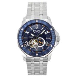 Bulova Marine Star Open Heart Blue Dial Automatic 21 Jewels 98A302 Mens Watch