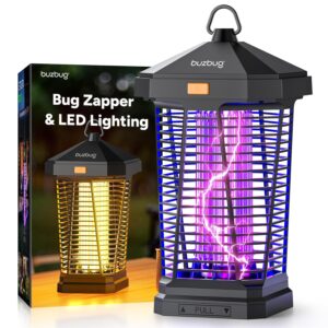 Buzbug LED Bug Zapper Outdoor and Lighting, 10 Years Lifespan, IPX4 Waterproof, 3800V High-Voltage, Fireproof Shell, 6.5ft Power Cord, Fruit Fly Mosquito Moth Gnat Wasp Zapper,...