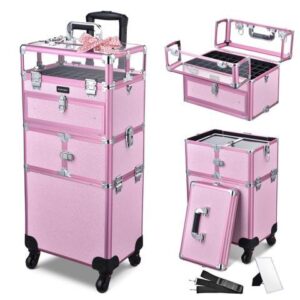 Byootique 2in1 Nail Polish Organizer Rolling Makeup Train Case Manicure Storage