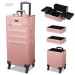 Byootique 3in1 Soft Sided Rolling Makeup Case Cosmetic With Removable Divider For Makeup Artist Nail Artist Glitter Silver