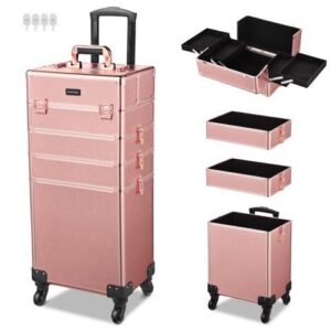 Byootique 3in1 Soft Sided Rolling Makeup Case Cosmetic With Removable Divider For Makeup Artist Nail Artist Glitter Silver
