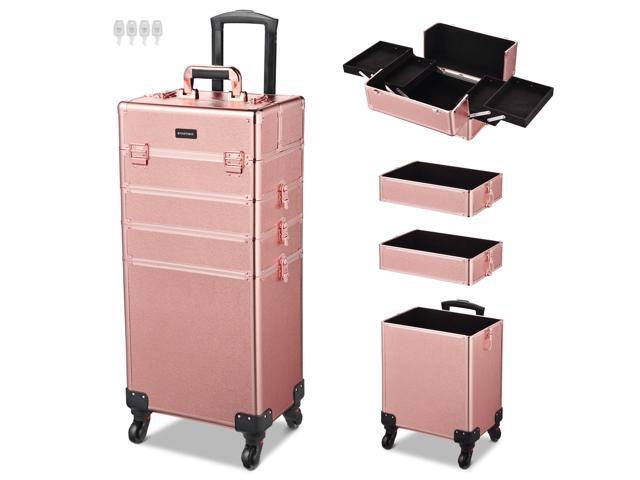 Byootique 3in1 Soft Sided Rolling Makeup Case Cosmetic With Removable Divider For Makeup Artist Nail Artist Glitter Silver