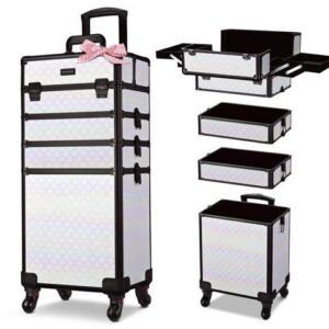 Byootique 4in1 Rolling Makeup Train Case Cosmetic Organizer Pure ForgetMeNot