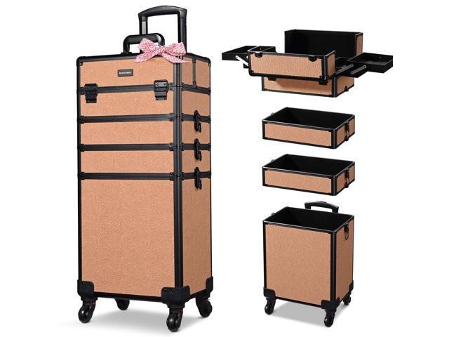 Byootique 4in1 Rolling Makeup Train Case Cosmetic Organizer Wheel Rococo Coral