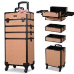 Byootique 4in1 Rolling Makeup Train Case Cosmetic Organizer Wheel Rococo Coral