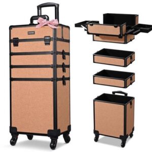 Byootique 4in1 Rolling Makeup Train Case Cosmetic Organizer Wheel Rococo Coral