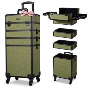 Byootique 4in1 Rolling Makeup Train Case Cosmetic Organizer Wheel Rococo Moss
