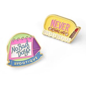 Byootique Inspirational Quote Badge Set Pin Brooch Enamel for Makeup Bag 2 Packs
