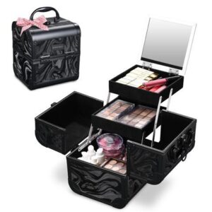 Byootique Makeup Train Case Cosmetic Organizer w/ Mirror Tray Artist CB Shadows