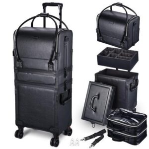 Byootique Makeup Train Case Lockable Rolling Cosmetic Traveling Storage Trolley