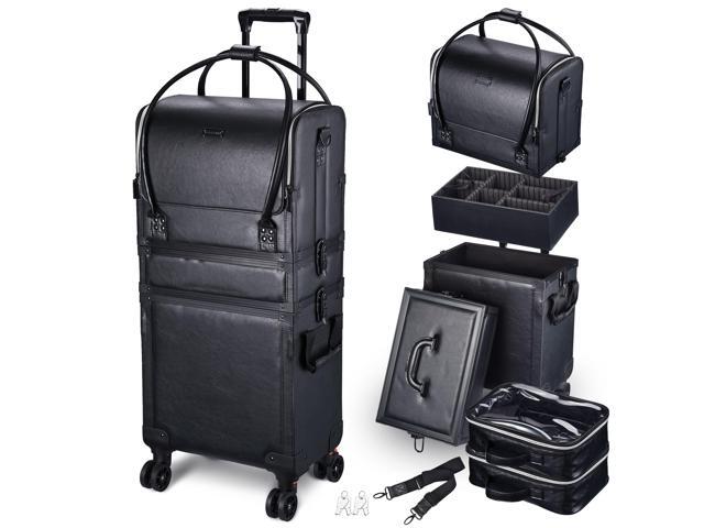 Byootique Makeup Train Case Lockable Rolling Cosmetic Traveling Storage Trolley
