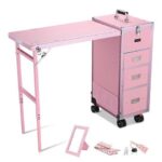 Byootique Nail Desk Mobile Station Rolling Makeup Manicure Table Nail Artist
