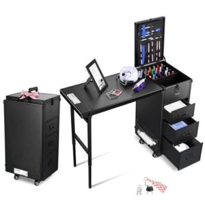 Byootique Nail Desk Mobile Station Rolling Makeup Manicure Table Nail Artist