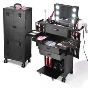 Byootique® Rolling Makeup Case Pro Hair Stylist Barber Artists Case Multifunction Lighted Lockable