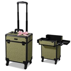 Byootique Rolling Makeup Train Case Cosmetic Trolley Organizer Salon Rococo Moss