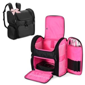 Byootique Soft Sided Makeup Backpack Portable Travel Barber Cosmetic Storage Organizer Travel with Heat Isolation Side Pocket Removable Pouch for
