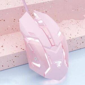 C6 Ergonomic Design,Cool Exterior 3200DPI USB Wired Gaming Mouse-Pink Color , 4 Adjustable Breathing Lights, 6 Programmable Buttons