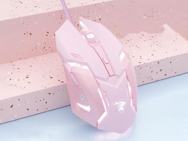 C6 Ergonomic Design,Cool Exterior 3200DPI USB Wired Gaming Mouse-Pink Color , 4 Adjustable Breathing Lights, 6 Programmable Buttons