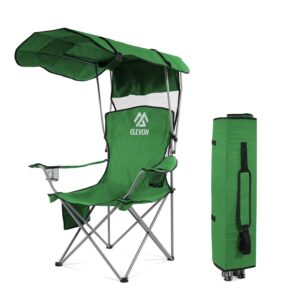 Camping Chair, Oversized Folding Chair with Canopy, Portable Outdoor Chair with Arms, Cup Holder and Carry Bag for Camping, Fishing, Beach, and Sports, Green