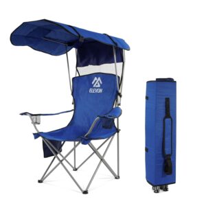 Camping Chair, Oversized Folding Chair with Canopy, Portable Outdoor Chair with Arms, Cup Holder and Carry Bag for Camping, Fishing, Beach, and Sports, Pearl Blue