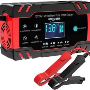 Car Battery Charger 8-Amp, 12V/24V Smart Automatic Car Battery Charger with 6 Charging Mode and LCD Screen, Intelligent Charges, Repairs, Maintains