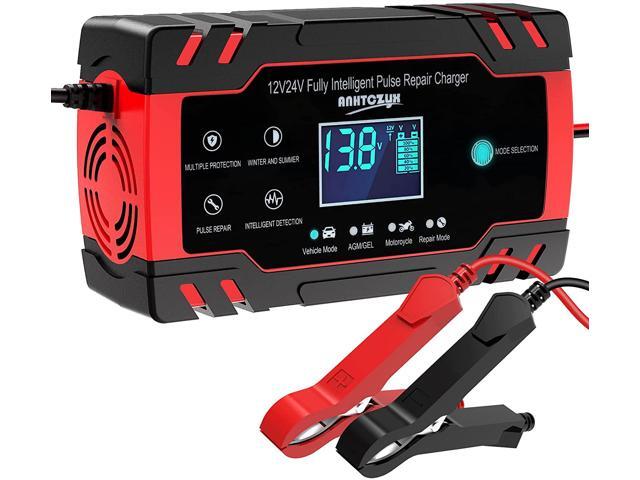 Car Battery Charger 8-Amp, 12V/24V Smart Automatic Car Battery Charger with 6 Charging Mode and LCD Screen, Intelligent Charges, Repairs, Maintains