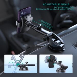Car Phone Holder Mount, [Military-Grade Suction & Super Sturdy Base] 3 in 1 Universal Cell Phone Holder Car Dashboard Windshield Air Vent Hands Free Car Mount for iPhone Android