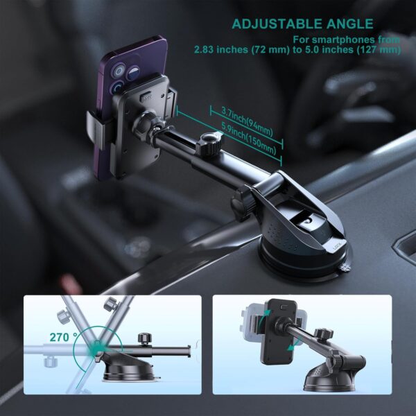 Car Phone Holder Mount, [Military-Grade Suction & Super Sturdy Base] 3 in 1 Universal Cell Phone Holder Car Dashboard Windshield Air Vent Hands Free Car Mount for iPhone Android