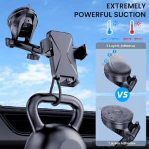 Car Phone Holder Mount, [Military-Grade Suction & Super Sturdy Base] 3 in 1 Universal Cell Phone Holder Car Dashboard Windshield Air Vent Hands Free Car Mount for iPhone Android