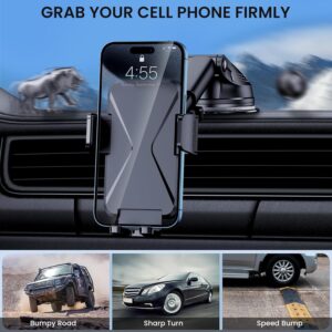 Car Phone Holder Mount, [Military-Grade Suction & Super Sturdy Base] 3 in 1 Universal Cell Phone Holder Car Dashboard Windshield Air Vent Hands Free Car Mount for iPhone Android
