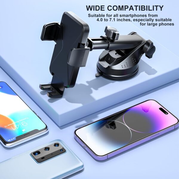 Car Phone Holder Mount, [Military-Grade Suction & Super Sturdy Base] 3 in 1 Universal Cell Phone Holder Car Dashboard Windshield Air Vent Hands Free Car Mount for iPhone Android