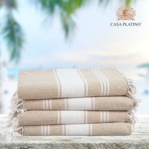 Casa Platino Cotton Beach Towels 4 Pack – Oversized, Sand Free, Ideal for Travel and Family Fun at the Beach – Beige