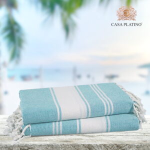 Casa Platino Turkish Beach Towels 2 Pack, Lightweight & Sand Free, Quick Dry Cotton Towels for Travel, Pool & Summer Beach Days – Aqua