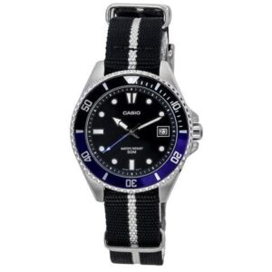 Casio Fabric Strap Black Dial Japan Mov't Quartz MDV-10C-1A2 WR 50M Mens Watch